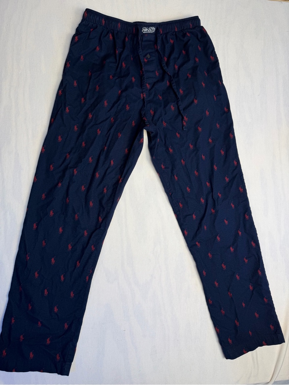Polo Ralph Lauren Mens Navy Blue w/ Red Logo Print Lounge Pants Size: Medium